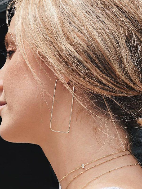 Rectangle Minimalist Hoop Earrings - SILVER 