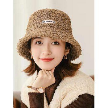 

Letters Embroidery Fluffy Bucket Hat, Tan