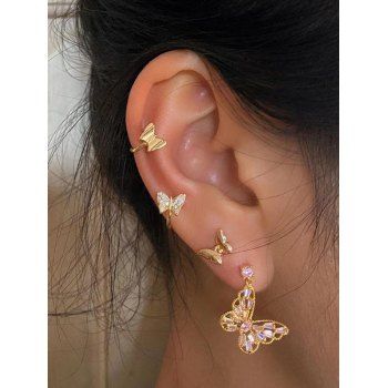 

4 Pcs Butterfly Rhinestone Earrings Set, Golden