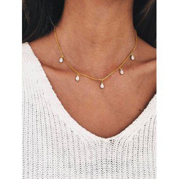 

Rhinestones Water Drop Charm Necklace, Golden