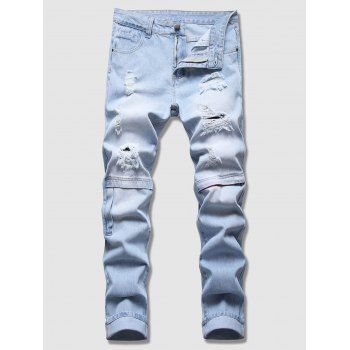 

Destroy Wash Hidden Zipper Jeans, Light blue