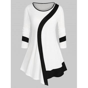

Plus Size Colorblock Asymmetric T-shirt, White