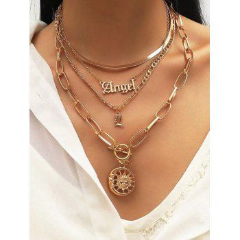 

Letters Sun Moon Hollow Out Multilayered Necklace, Golden