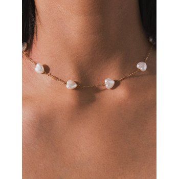 

Heart Shaped Faux Pearl Chain Necklace, Golden