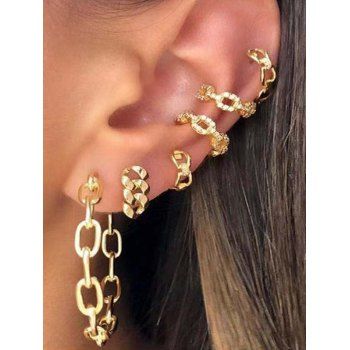 

6 Pcs Hollow Out Chain Shape Ear Cuffs Set, Golden