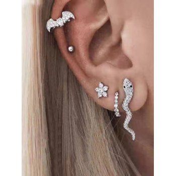 

5Pcs Snake Bat Shape Rhinestone Stud Earrings Set, Silver