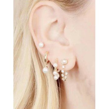 

4 Pcs Faux Pearl Chain Stud Earrings Set, Golden