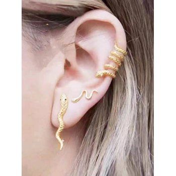 

3Pcs Wrap Snake Shape Carved Earrings Set, Golden