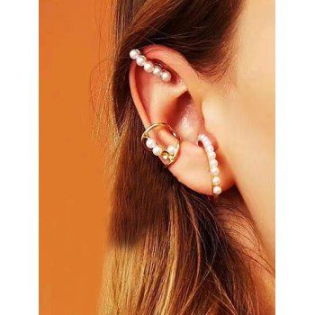 

3 Pcs Faux Pearl Alloy Ear Cuffs Set, Golden