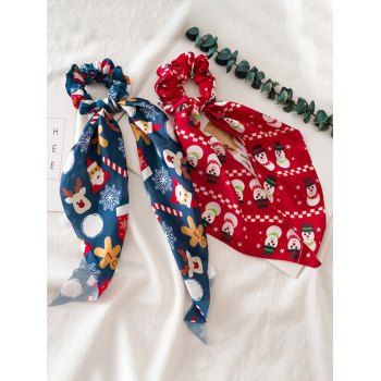 2 Pcs Christmas Printed Knotted Scrunchie Set