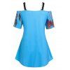 T-shirt Chaîne à Imprimé Attrape-rêves à Epaule Dénudée de Grande Taille - Bleu L