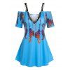 T-shirt Chaîne à Imprimé Attrape-rêves à Epaule Dénudée de Grande Taille - Bleu 5X