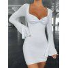 Twisted Flare Sleeve Mini Slinky Dress - WHITE S