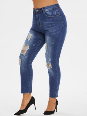 Plus Size Distressed Ripped Cutoff Skinny Jeans