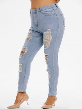 Plus Size Ripped Light Wash Skinny Jeans