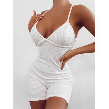 

Ribbed Criss Cross Unitard Romper, White