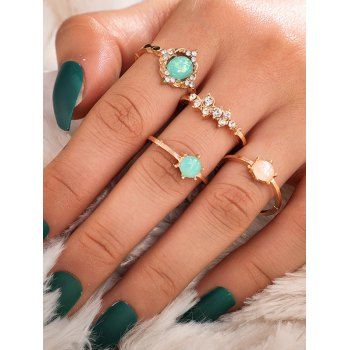 

4Pcs Colored Faux Gemstone Ring Set, Golden