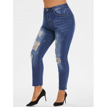 

Plus Size Distressed Ripped Cutoff Skinny Jeans, Blue