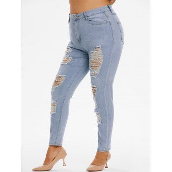 

Plus Size Ripped Light Wash Skinny Jeans, Light blue