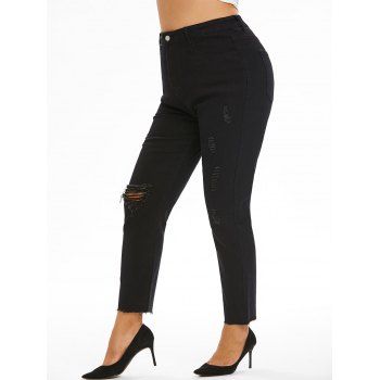 

Plus Size Ripped Frayed Hem Stretchy Jeans, Black