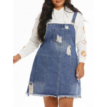 

Plus Size Ripped Dungaree Dress, Light blue