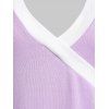 T-shirt Haut Bas en Couleur Contrastée à Coupe Basse de Grande Taille - Violet clair 4X
