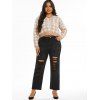 Shredded Ripped Plus Size Straight Jeans - BLACK 4XL
