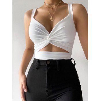 

Twisted Cut Out Crop Tank Top, White