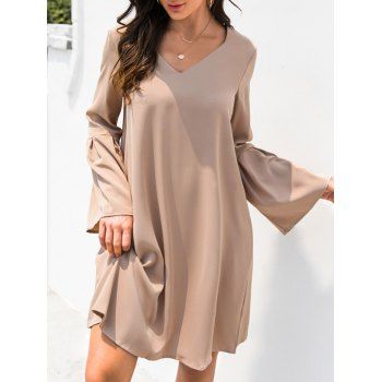 

Flare Sleeve Casual Shift Dress, Light coffee