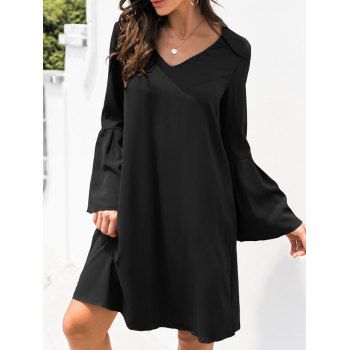 

Flare Sleeve Casual Shift Dress, Black