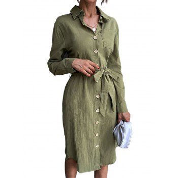 

Front Pocket Belted Midi Shirt Dress, Light green