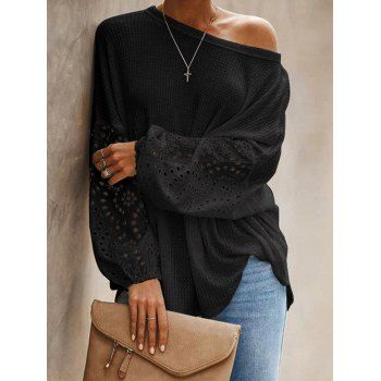 

Broderie Anglaise Lantern Sleeve Knitted T Shirt, Black