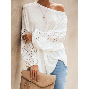 

Broderie Anglaise Lantern Sleeve Knitted T Shirt, White