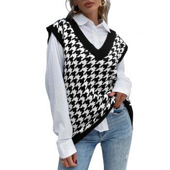 

Monochrome Houndstooth Sweater Vest, Multicolor