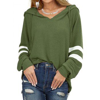 

Hooded Striped Raglan Sleeve V Notch T Shirt, Green