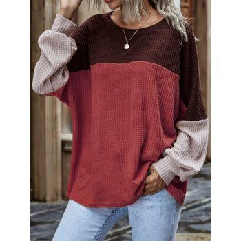 

Colorblock Drop Shoulder Knitted Oversized T Shirt, Red