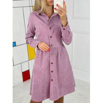 

Corduroy Half Button Knee Length Dress, Light purple