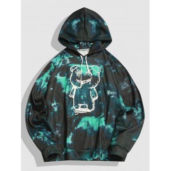 

Cartoon Bear Tie-dye Print Kangaroo Pocket Hoodie, Multicolor