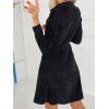 Corduroy Half Button Knee Length Dress - BLACK XL
