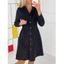 Corduroy Half Button Knee Length Dress - BLUE S