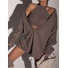 Drop Shoulder Plunging Oversized Knitwear with Cropped Tank Top - LIGHT GRAY M