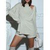 Drop Shoulder Plunging Oversized Knitwear with Cropped Tank Top - LIGHT GREEN L