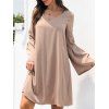 Flare Sleeve Casual Shift Dress - LIGHT COFFEE M