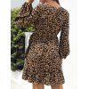 Leopard Tied Flounce Hem Dress - LIGHT COFFEE L