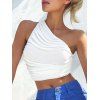One Shoulder Ruched Jersey Crop Tank Top - WHITE M