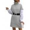 Turtleneck Cable Knit Short Sleeve Sweater Dress - LIGHT GRAY S