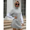 Turtleneck Cable Knit Short Sleeve Sweater Dress - LIGHT GRAY M