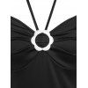 Plus Size Halter Tie Flower Ring Sheath Dress - BLACK L