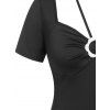 Plus Size Halter Tie Flower Ring Sheath Dress - BLACK 4X