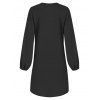 Lantern Sleeve Button Front Shift Dress - BLACK XL